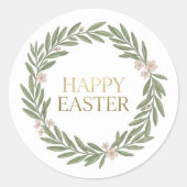 Minimalist Botanical Wreath Happy Easter Runder Aufkleber (Vorderseite)