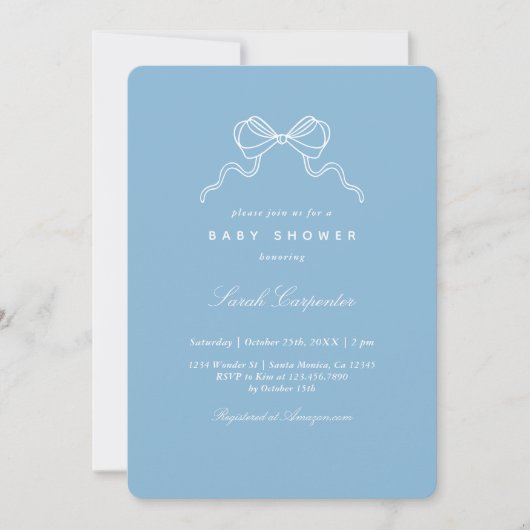 Minimalist Bow Baby Shower Boy Einladung (Vorderseite)