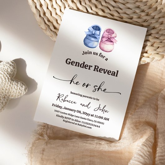 Minimalist Boy or Girl Baby Boots Gender Reveal Einladung