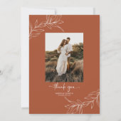 Minimalist Branch Leaf Custom Picture Wedding Dankeskarte (Rückseite)