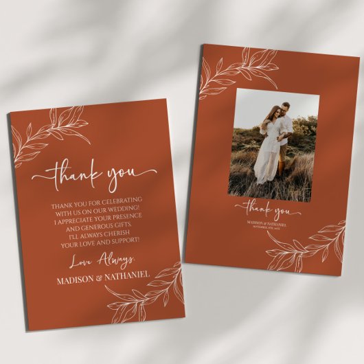 Minimalist Branch Leaf Custom Picture Wedding Dankeskarte