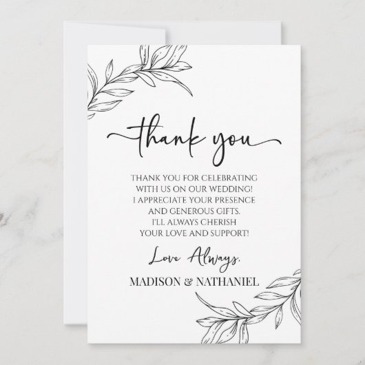 Minimalist Branch Leaf Custom Picture Wedding Dankeskarte (Vorderseite)