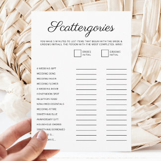 Minimalist Bridal Shower Script Scattergories Game Feiertagskarte