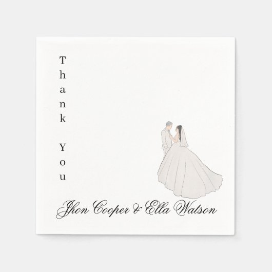 Minimalist Bride and Groom Wedding Illustration Serviette (Vorderseite)
