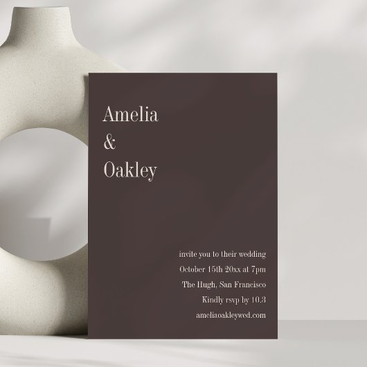 Minimalist Brown Elegant Chic Modern Wedding Einladung
