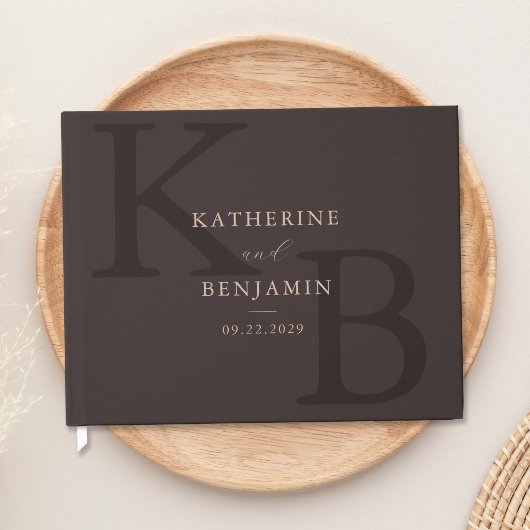 Minimalist Brown Monogram Modern Wedding Gästebuch