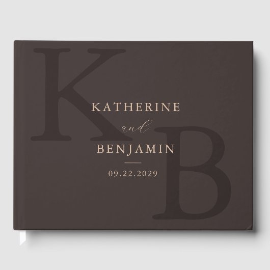 Minimalist Brown Monogram Modern Wedding Gästebuch (Vorderseite)