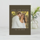 Minimalist Brown Wedding Invitation with a photo Einladung (Stehend Vorderseite)