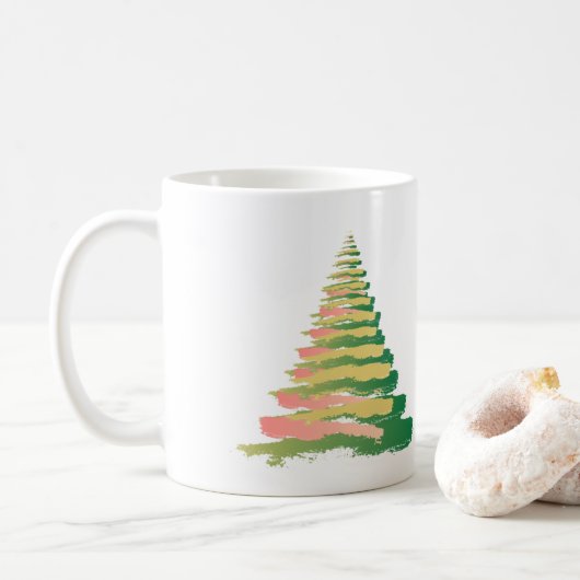 Minimalist Brushstroke Christmas Tree Kaffeetasse (Mit Donut)