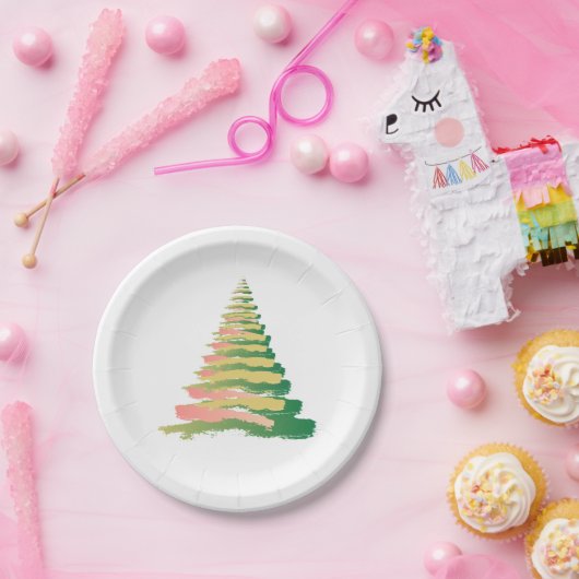 Minimalist Brushstroke Christmas Tree Pappteller (Party)