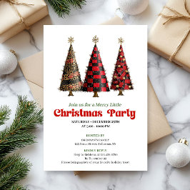 Minimalist buffalo plaid Christmas tree invitation Einladung