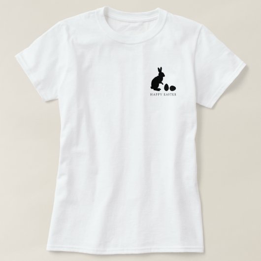 Minimalist Bunny And Eggs In Black Happy Easter T-Shirt (Design vorne)