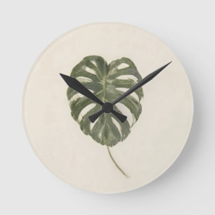 Minimalist buntes Monstera-Blatt moderne Pflanzen Runde Wanduhr