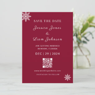 Minimalist Burgunderrot Winterhochzeit QR-Code Save The Date