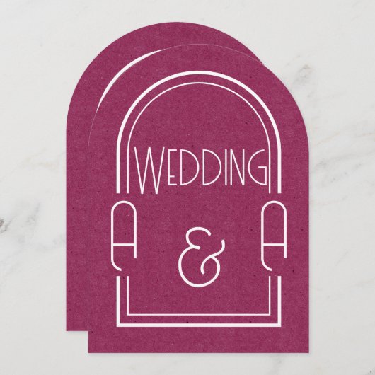 Minimalist Burgundy and White Arch Wedding Einladung (Vorne/Hinten)