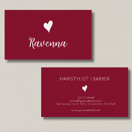 Minimalist Burgundy and White Heart Barber Name Visitenkarte