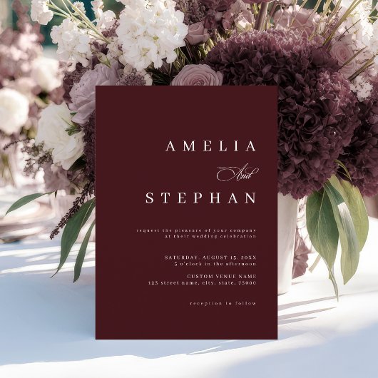 Minimalist Burgundy Elegant Stylish Wedding Einladung