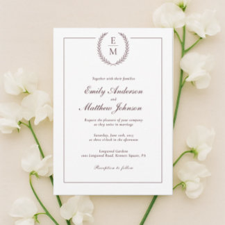 Minimalist Burgundy Laurel Wedding Invitation Einladung