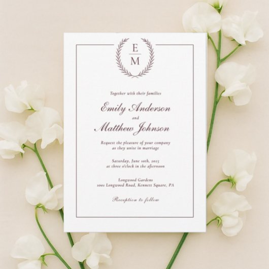 Minimalist Burgundy Laurel Wedding Invitation Einladung