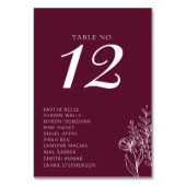 Minimalist Burgundy Modern Classic Wedding Names Tischnummer (Vorderseite)