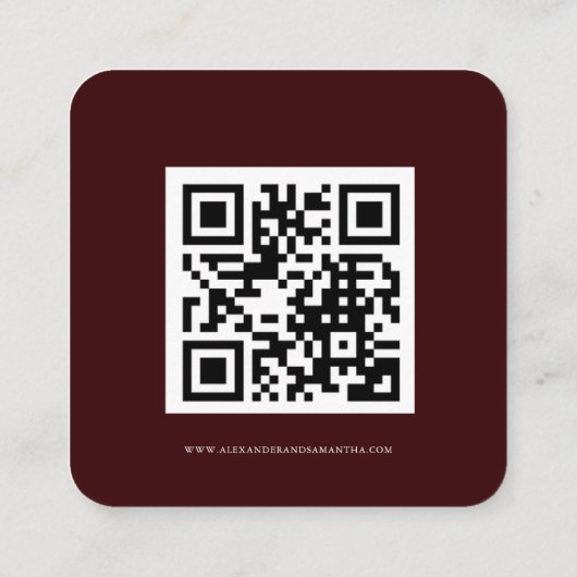 Minimalist Burgundy Wedding RSVP Card with QR Code Begleitkarte (Rückseite)