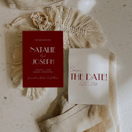 Minimalist Burgundy Whimsical Retro Wedding Save The Date
