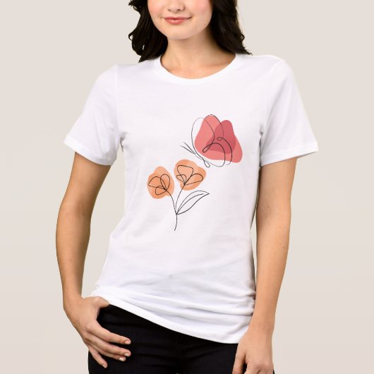 Minimalist Butterfly & Floral Line Art Tri-Blend Shirt (Vorderseite)