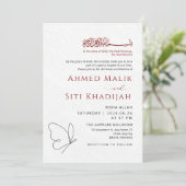 Minimalist Butterfly One Line Art Islamic Wedding Einladung (Stehend Vorderseite)