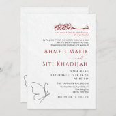 Minimalist Butterfly One Line Art Islamic Wedding Einladung (Vorne/Hinten)