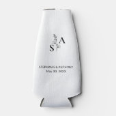 Minimalist BW Monogram Wildflower Wedding Flaschenkühler (Vorderseite)