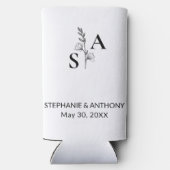 Minimalist BW Monogram Wildflower Wedding Selters Dosenkühler (Rückseite)