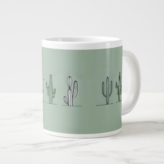 Minimalist Cactus Line Art Mug Jumbo-Tasse (Vorderseite Rechts)