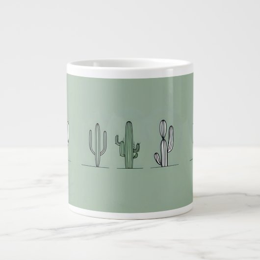 Minimalist Cactus Line Art Mug Jumbo-Tasse (Vorderseite)