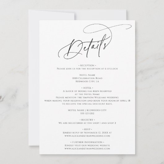 Minimalist Calligraphy Casual White Wedding Einladung (Rückseite)