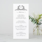 Minimalist Calligraphy Crest Double-Sided Wedding Menükarte (Stehend Vorderseite)