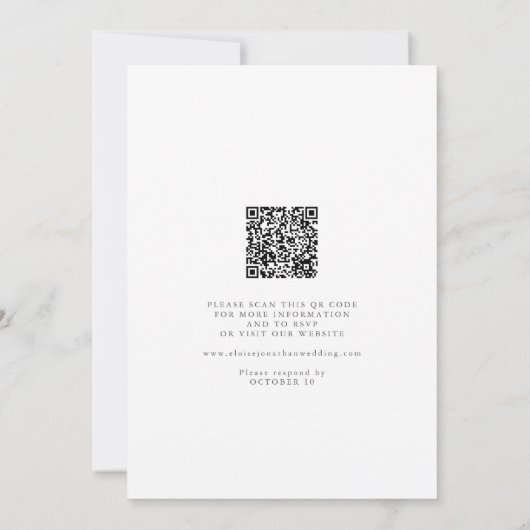 Minimalist Calligraphy Crest QR Code Chic Wedding Einladung (Rückseite)