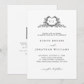 Minimalist Calligraphy Crest QR Code Chic Wedding Einladung (Vorne/Hinten)