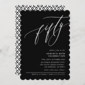 MINIMALIST Calligraphy elegant 50th party black Einladung (Vorne/Hinten)