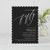 MINIMALIST Calligraphy elegant 50th party black Einladung (Stehend Vorderseite)
