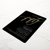 MINIMALIST Calligraphy elegant 50th party black Folieneinladung (Gedreht)