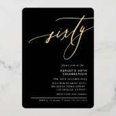 MINIMALIST Calligraphy elegant 60th party black Folieneinladung (Vorderseite)