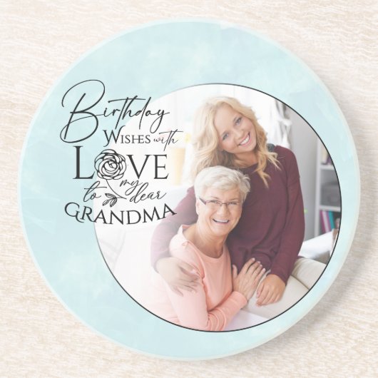 Minimalist Calligraphy Photo Birthday Grandma Getränkeuntersetzer (Vorne)