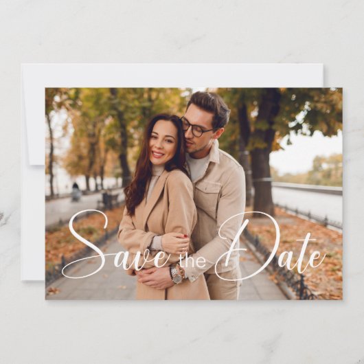 Minimalist Calligraphy Script Photo with QR Code Save The Date (Vorderseite)