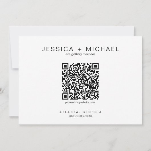 Minimalist Calligraphy Script Photo with QR Code Save The Date (Rückseite)