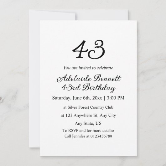 Minimalist calligraphy text birthday party  einladung (Rückseite)