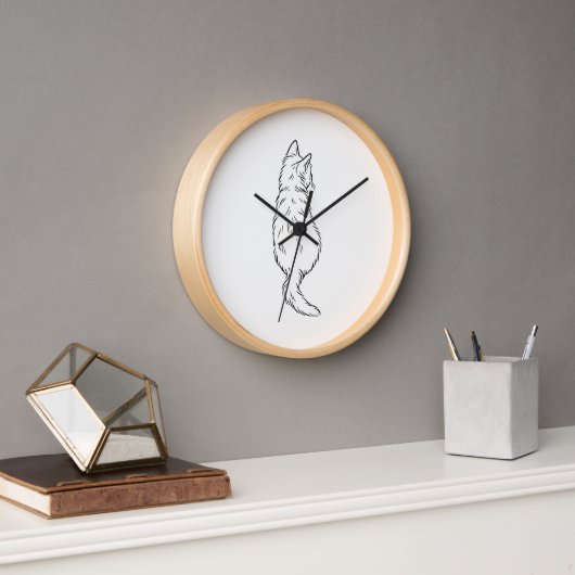Minimalist Cat Back View Line Art Wall Clock Uhr (Büro)