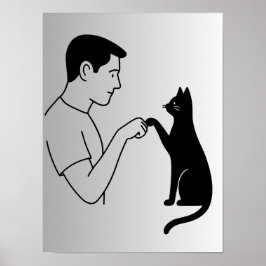Minimalist Cat Fist Bump Line Art Poster