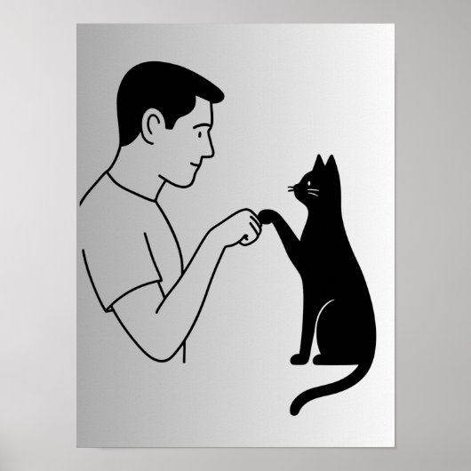 Minimalist Cat Fist Bump Line Art  Poster (Vorne)