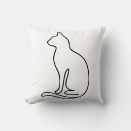 Minimalist Cat Line Art – Black Outline Silhouette Kissen