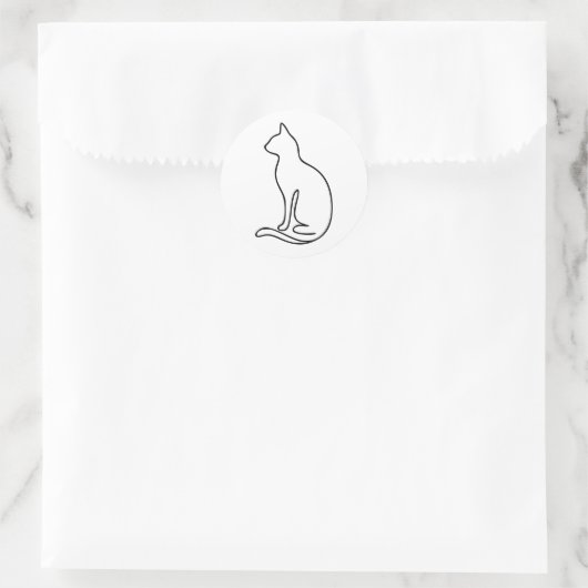 Minimalist Cat Line Art – Black Outline Silhouette Runder Aufkleber (Tasche)